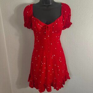 Red and White Heart Print Polka Dot Puff Sleeve Milkmaid Valentine's Day Dress 9